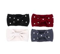 VILLFUL 4pcs Woolen Knitted Headbands with Pearl and Bow Winter Warm Elastic Hair Bands for Women Soft Skin-friendly Accessories for Stylish Cold Weather Wear