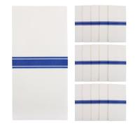 VILLFUL 50PCS Dinner Disposable Napkins with Built-in Silverware Pocket - Wedding Party Bathroom - White and Blue Trim Guest Hand Towel Prefolded Napkin for Flatware