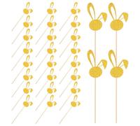 VILLFUL 50PCS Glitter Bunny Ear Cupcake Toppers for Easter and Spring Party Gold Rabbit Ear Cake Picks for Shower Birthday Easy to Use Spring Cake Decorations