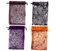 VILLFUL 50Pcs Halloween Spider Web Organza Gift Pouches Small Drawstring Bags Reusable Mesh Candy Storage for Party Favors and Treats