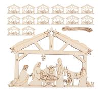 VILLFUL 50pcs Wooden Nativity Scene Ornaments with Predrilled for Easy Hanging DIY Christmas Tree Decorations Faith-Inspired Religious Keepsakes for Family and Friends