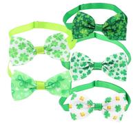 VILLFUL 5pcs St Patrick's Day Pet Bow Tie Collar Set with Shamrock Pattern, Adjustable Sizes 2-7, Festive Dog and Cat Accessories for Holiday Celebration