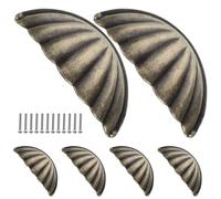 VILLFUL 6pcs Vintage Zinc Alloy Shell Cup Draw Handles for Cabinet Drawer | Golden Antique Finish, Semi Circle Shape, Easy Install, Firm Grip for Kitchen Cabinets and TV Stands