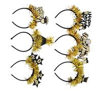 VILLFUL 6pcs Year's Eve Headband Black Gold Glitter Hair Accessories with Stars and Tassels Festive Party Headwear for Women Holiday Celebration