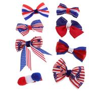 VILLFUL 8pcs Independence Day Hair Barrettes Red White Blue Striped Bow Clips Comfortable Duckbill Design Gentle Hair for Women Holiday and Themed Parties