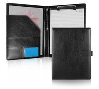 VILLFUL A4 Clipboard Folder with Storage, Pu Leather Padfolio Portfolio Binder, Black Multifunctional Document Organizer for Office, School, Medical and Interview Use