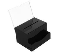 VILLFUL Acrylic Donation Box with Lock and Key Multifunctional Public Letter Collection Box for Fundraising Voting and Suggestions with Coin Slot Black