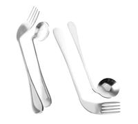 VILLFUL Angled Feeding Utensils Curved Spoon and Fork for Elderly Disabled with Wrist Stress Relief Stainless Steel Adaptive Tableware for Easy Self Feeding and Improved Grip
