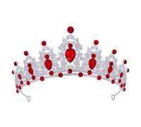 VILLFUL Baroque Red and Silver Wedding Tiara Crown Rhinestones, Queen Costume Hair Accessory for Brides, Proms, Pageants, and Special Occasions