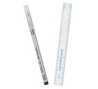 VILLFUL Blue Single-head 0.5mm Tattooing Mapping Tool Eyebrow Pen with Paper Ruler, Water-resistant Makeup Marker for Precise Brow Positioning and Microblading Design