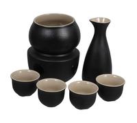 VILLFUL Ceramic Sake Warmer Traditional Japanese Hot Pot with Stove and Warming Bowl Includes Wine Pot and Cups for Temperature Maintenance and Flavor Integrity for Home and Restaurant Use