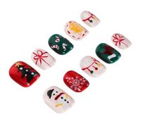 VILLFUL Christmas Press On Nails Short Small Size Removable Snowman amp; Bell Design Fake Nails Winter Holiday for Women and