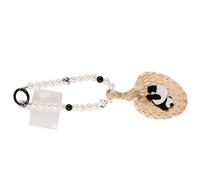VILLFUL Cute Panda Woven Fan Pendant Charm Summer Themed Keychain for Phone Backpack Handbag Adorable Pearl Keyring Accessory with Protective Pad for Animal Lovers