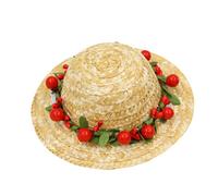 VILLFUL Dog Hawaii Woven Hat for Small Pets Adorable Red Daisy Flower Design Comfortable Headdress for Birthdays Parties and Photos Soft Accessory