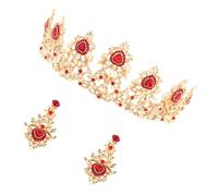 VILLFUL Elegant Red Crystal Bride Crown Hairpin and Earrings Lightweight Comfortable Wedding Jewelry Accessories for Women Stylish Bridal Hair Accessories for Special Occasions