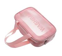 VILLFUL Frosted Transparent Makeup Bag Medium Pink Portable Personal Care Storage Organizer with Comfortable Handle for Travel Cosmetics Toiletries Business Trips and Weekend Vacations