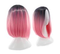 VILLFUL Gradient Pink Bob Wig for Women Short Straight Synthetic Lace Wig High Temperature Resistant Cosplay Hairpiece Comfortable Stretchable Daily Party Fancy Dress