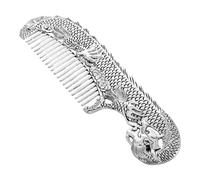 VILLFUL Hair Comb Hand Carved Chinese Vintage with Dragon and Phoenix Pattern for Hair Styling and Scalp Massage Silver Alloy Antique Grooming Comb for Craft Display and Wedding