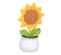 VILLFUL Handmade Knitted Sunflower Ornament Crochet Potted Flower Artificial Flower for Desk and Car Dashboard Decoration Lifelike Crochet Sunflower Bouquet for Office Party and Home Use
