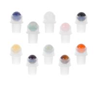 VILLFUL Jade Stone Essential Oil Roller Balls 10Pcs Perfume Bottle Replacement Caps with Rose Quartz and Gemstone Balls for Aromatherapy and Skincare 16-Thread Roll on Bottles