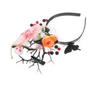 VILLFUL Mexican Flower Crown Headband with Deer Antlers Ghost Skull Design for Halloween Cosplay Party Supplies Unique Day Dead Hairband Festival Accessory for Women