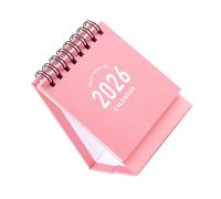 VILLFUL Mini Desk Calendar Twin-wire Binding Thick Paper Academic Planner for Monthly Planning and To-do Lists Small Standing Flip Design Portable Desktop Organizer in Pink