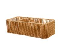 VILLFUL Multifunctional Plastic Wicker Tissue Box with Remote Control and Compartment Storage, Rectangular Snack Organizer Basket for Living Room and Coffee Table, 31X13X9Cm Light Coffee