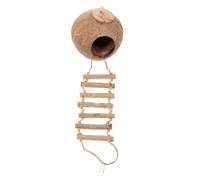 VILLFUL Natural Coconut Shell Bird House with Ladder and Hanging Design Decorative Nest for Parrots Budgies and Small Pets Comfortable Resting Habitat with Soft Coconut Pad