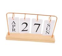 VILLFUL Perpetual Flip Desk Calendar with Wooden Base Vintage Retro Design for Office and Home Reusable Tabletop Calendar with Flip Date Display Stylish Desktop Ornament in Rose Gold