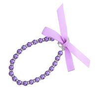 VILLFUL Purple Pearl Dog Cat Collar Necklace with Ribbon Bow and Metal Bling Accessories Lightweight Pet Jewelry for Puppies and Kittens Elegant Party and Holiday Costume Necklace