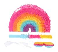 VILLFUL Rainbow Pinata with Blindfold and Bat Large Fillable Mexican Themed Birthday Game Colorful Boho Party Decoration for Celebration and Carnival Events