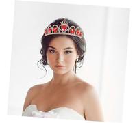 VILLFUL Retro Red Heart Crystal Hair Crown with Rhinestone Pearls Bridal Tiara Headwear for Women Wedding Birthday Anniversary Accessory with Secure Comb