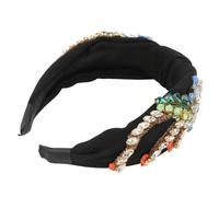 VILLFUL Retro Style Girl Hairband Embroidery Rhinestone Headdress Black Vintage Hair Accessory for Daily Wear Party and Outings