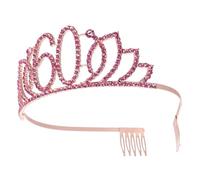 VILLFUL Rose Gold Number 60 Birthday Crown Headband Rhinestones, Delicate Hair Accessories for Women and, Creative Birthday Cake Decoration Headdress for Party