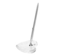 VILLFUL Silver Ballpoint Wedding Signing Pen with Clear Acrylic Heart Stand Nonslip Reception Guest Book Pen for Bridal Engagement Graduation Birthday Business Events