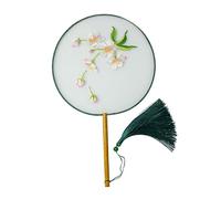 VILLFUL Tassel Circular Fan Traditional Round Hand Fan with Embroidery Elegant Chinese Folk Art Design for Home Decoration Random Pattern and Color Random Color