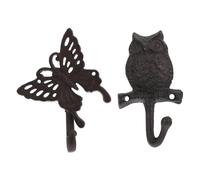 VILLFUL Vintage Cast Iron Animal Wall Hooks 2pcs Set Butterfly and Owl Decorative Wall-Mounted Hooks for Garden Home Storage and Coat Hanging