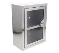 VILLFUL Wall Mounted Stainless Steel Locking Storage Box with Door, Double Layer Small Metal Lock Box for Medicine and Valuables, Space Saving Design for Office Or Garage