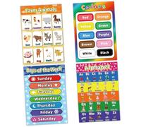 VILLFUL Wall Posters Synthetic Paper Educational Early Learning Charts for Nursery Classroom with Bright Cartoon Alphabet and Cursive Letters Display