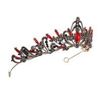 VILLFUL Wedding Tiara Rhinestone Leaf Crown Hair Accessory Black Red Bridal Headband for Birthday and Wedding
