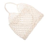 VILLFUL White Cotton Rope Woven Tote Bag for Beach Essentials and Groceries | Handmade Mesh Knit Style, Lightweight Hand Carry, Simple Fashion Design, Summer Casual Wear