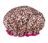 VILLFUL Women’s Leopard Print Shower Cap Double Layer Reusable Hair Protector Bath Hat with Elastic Edge for Bathing and Hair Care