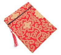 VILLFUL Yellow Dragon Patterned Red Silk Book Pouch for Buddhist Scripture and Bible Organization, for Study and Travel