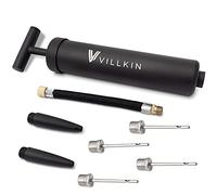 Villkin Ball Pump with Needle Compartment - Includes 4 x Metal Needles, 2 x Plastic Needles, 1 x Flexible Hose - Suitable for Quick Inflation of Football, Basketball, Handball, etc. (Black)