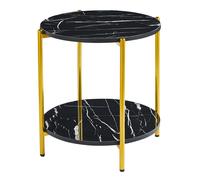 vilna high gloss black marble effect side table with gold frame