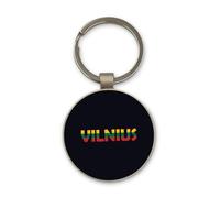 Vilnius Lithuania Flag Travel Souvenir, Keychain, Glass Round Design, Custom Keyring