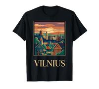 Vilnius Lithuania Vintage Retro Cityscape Travel Design T-Shirt