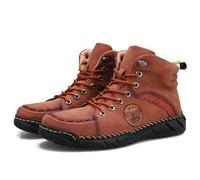 Vilobel Men Non Slip on Shoes, Vilobel Mens Safety Toe Work Boots, Lightweight Non-slip Boots, Ankle Protection (Red/Brown,14.5)