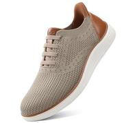 VILOCY Men's Hands Free Slip on Casual Dress Sneakers Laceless Walking Shoes Fashion Sneakers Breeze Tennis Business Oxfords, Khaki, 18