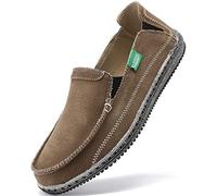 VILOCY Mens Slip on Deck Shoes Casual Canvas Loafers Beach Boat Shoes Zero Drop Vintage Flat, Brown, 10.5